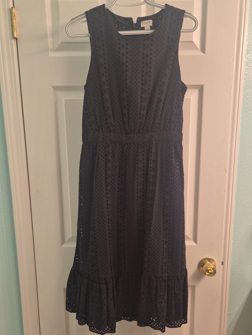 J. Crew Navy Eyelet Sleeveless Cotton Dress